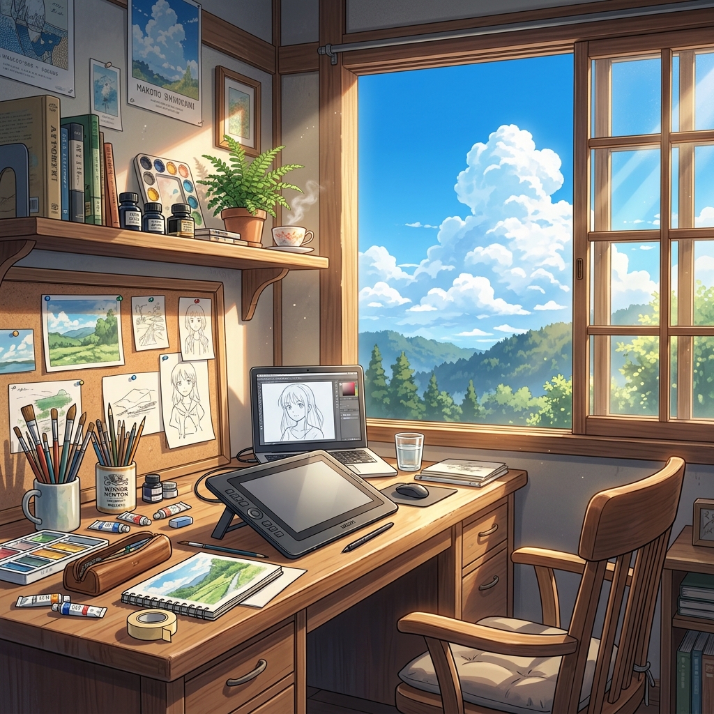 未完製作所 サービスイメージ - アニメ調のアトリエのイラスト